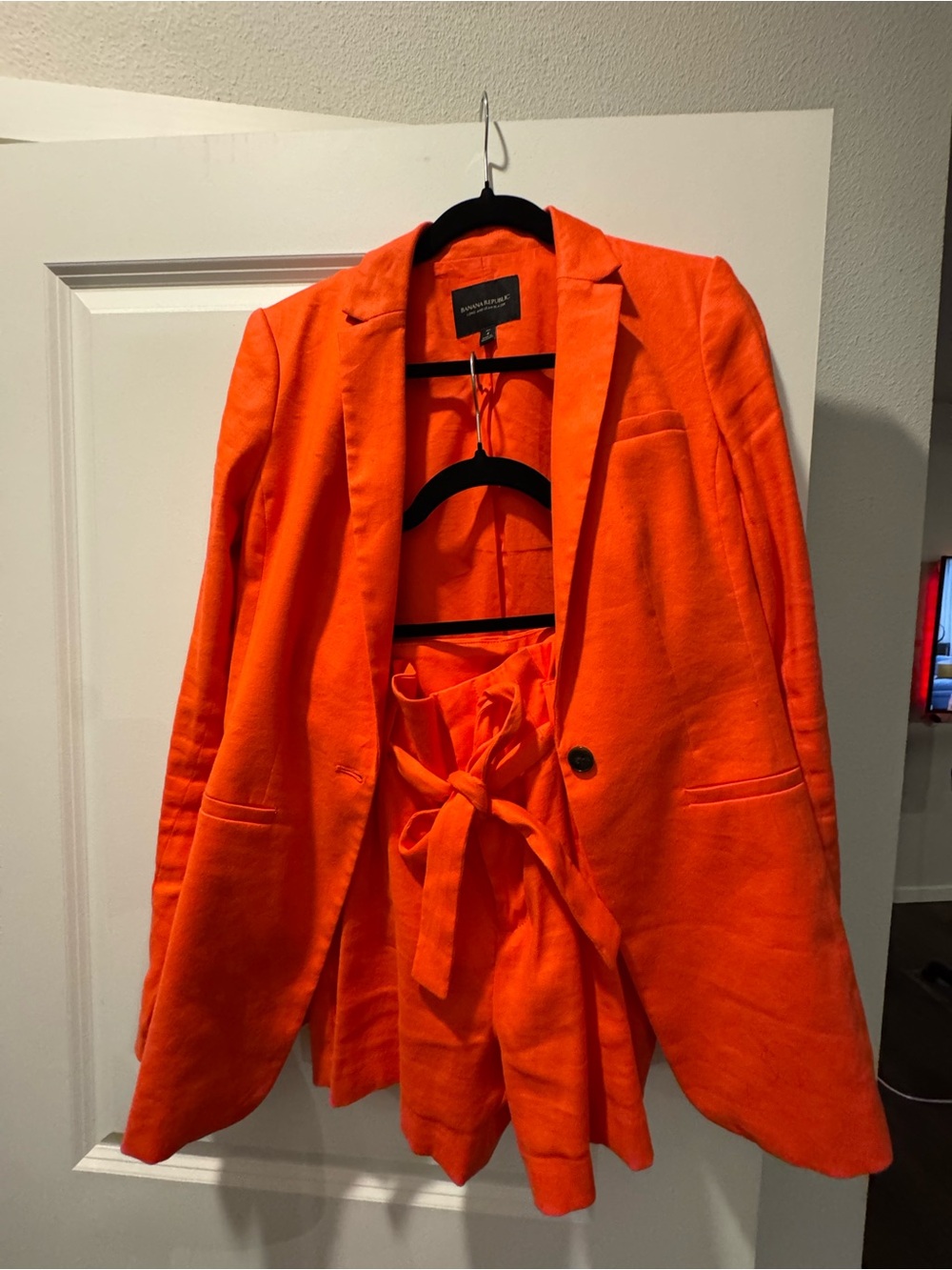 Banana Republic Bright Orange Linen-Blend Blazer and Shortd